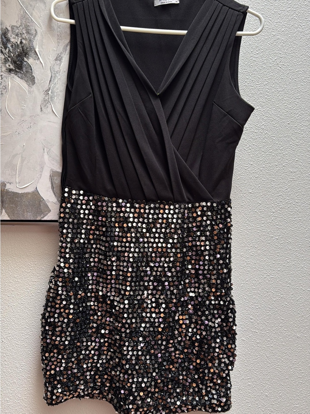 Black Sequin Wrap-Front Cocktail Dress